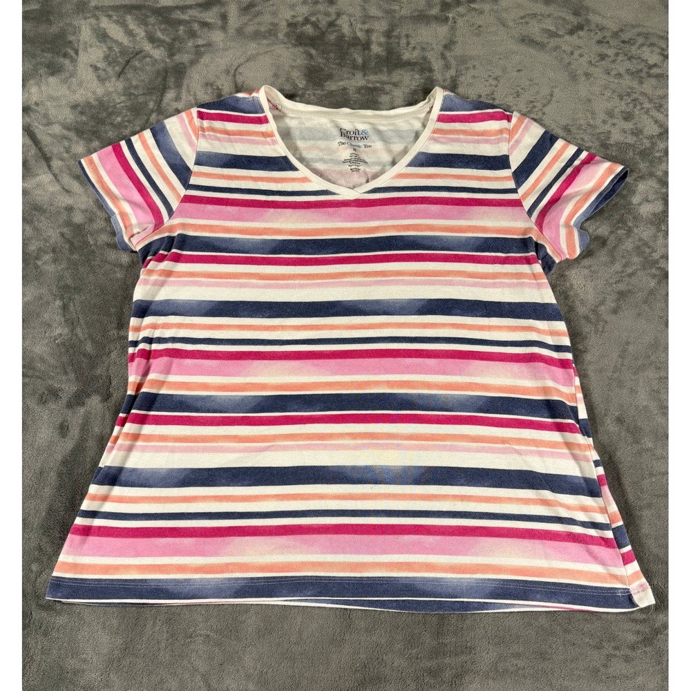 Croft & Barrow Womens M Classic Tee T Shirt Striped V Neck Cotton Multi Color